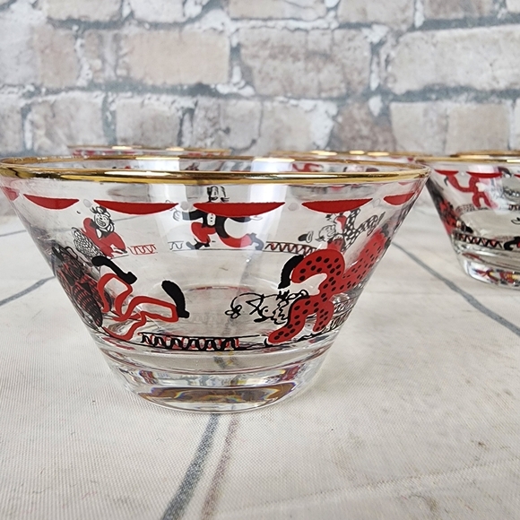 Vintage Mid Century Libby Fruit Bowls Clowns Gold Rimmed Set of 5 - Picture 5 of 16